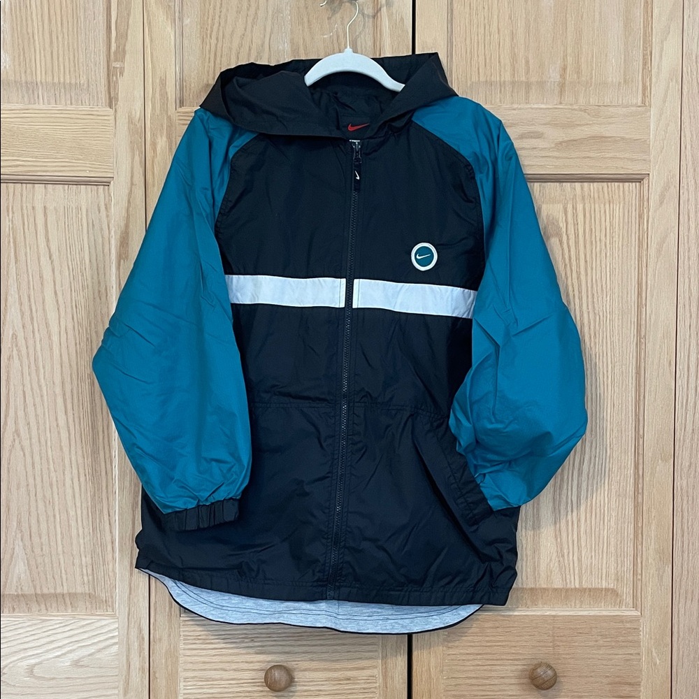 Nike Vintage Youth Black and Teal Windbreaker Hood Full Zipper